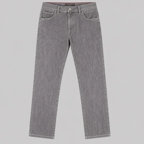 Alberto Stone Modern Fit Jeans Mens 34x34 Grey Brown Light Denim Straight Leg