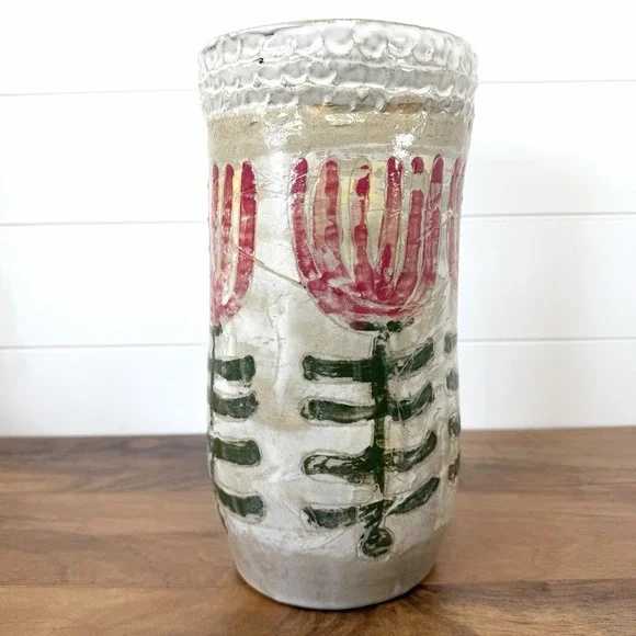 Primitive Textured Floral Vase 11.5