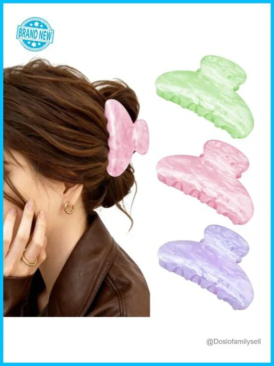 Set of 3 Acrylic Claw Clips for Hair with Strong Hold
