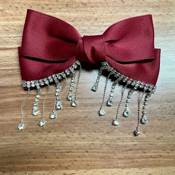 Big Satin Bow Rhinestones French Barrette Hair Clip