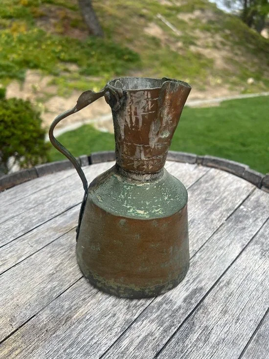 Vintage Handmade Copper Pitcher with Forged Handle