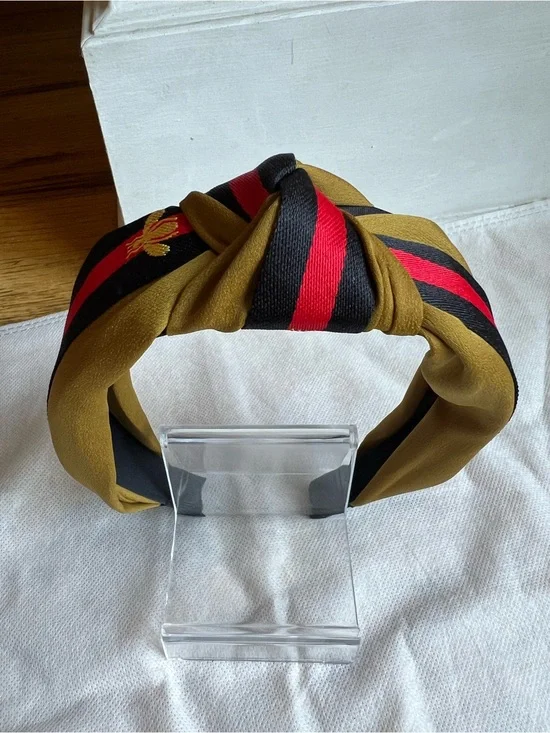 Striped Knot Headband in Mustard, Black & Red