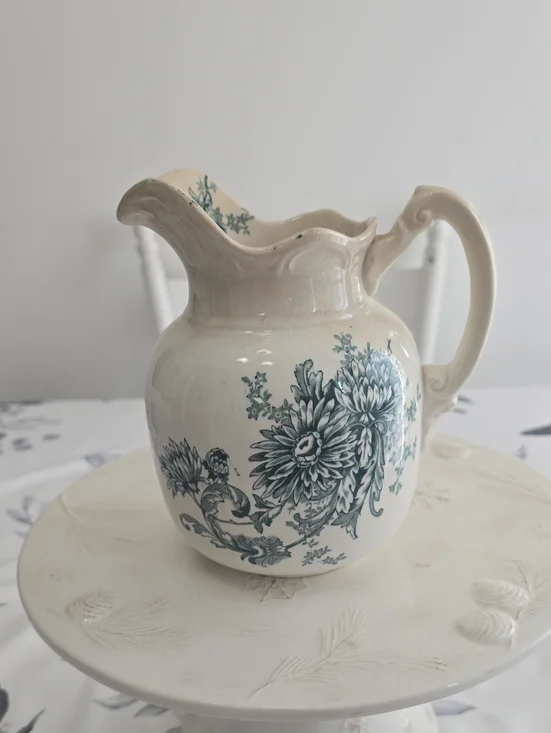 Vintage Buffalo Pottery Chrysathemum Pitcher Vase Semi Vitreous