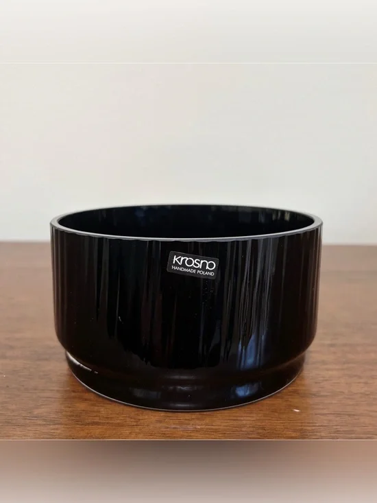 Vintage MCM Krosno Handmade Poland Glass Vase Black 3.5” X 5.75”
