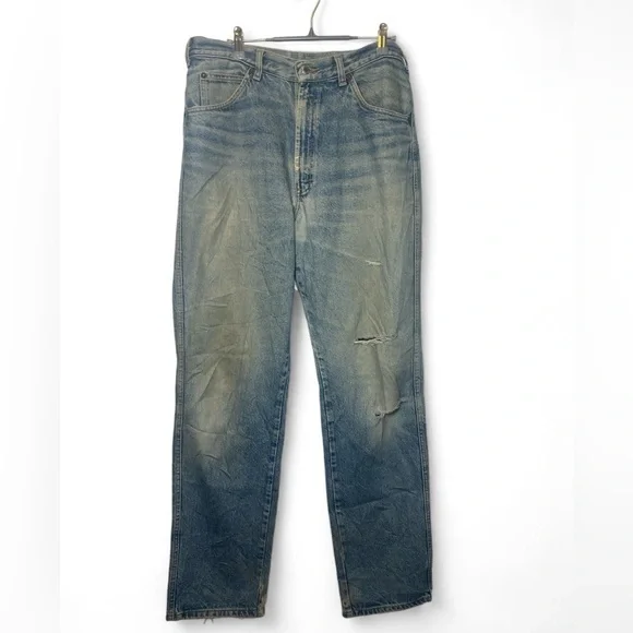 VINTAGE Bugle Boy Men 34 x 34 PAPER TAG Baggy Wide Leg Cotton TRASHED Denim Jean