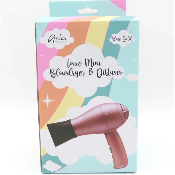 Aria Beauty Ionic Mini Blowdryer & Diffuser Rose Gold Compact Travel Dryer 54273