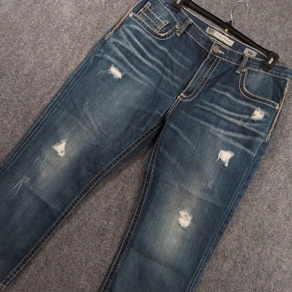 BKE Tyler Straight Jeans Mens Fits 38x28 Relaxed Straight‎ Distress Thick Stitch