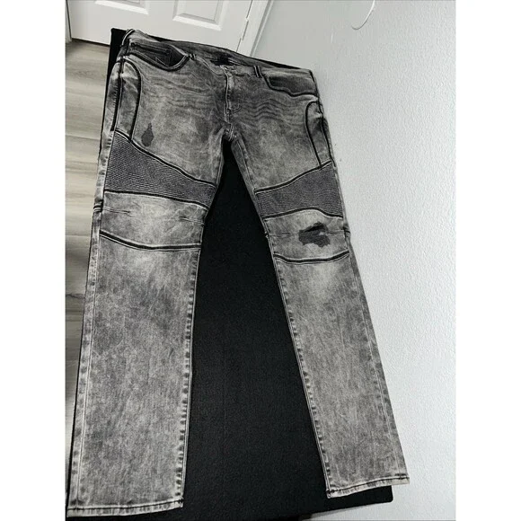 True Religion relaxed moto distressed charcoal black jeans mens 42 x 32