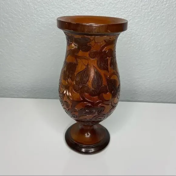 Vintage Hand Craved Wood Vase