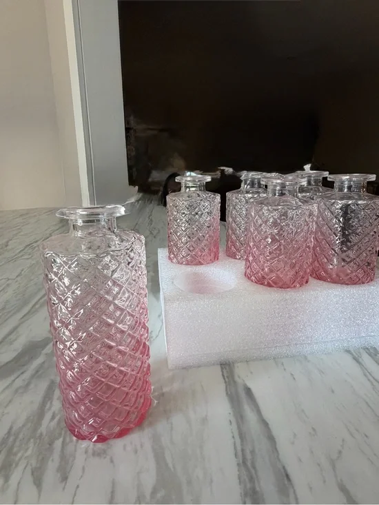 Pink Ombre Textured Glass Vase - Decorative Home Accent SET OF SIX 5 1/2” x 2”