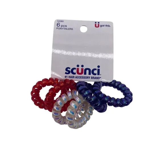 Scunci U Got This Hair‎ Coils Ponytailers Red White & Blue Spiral Design 12280