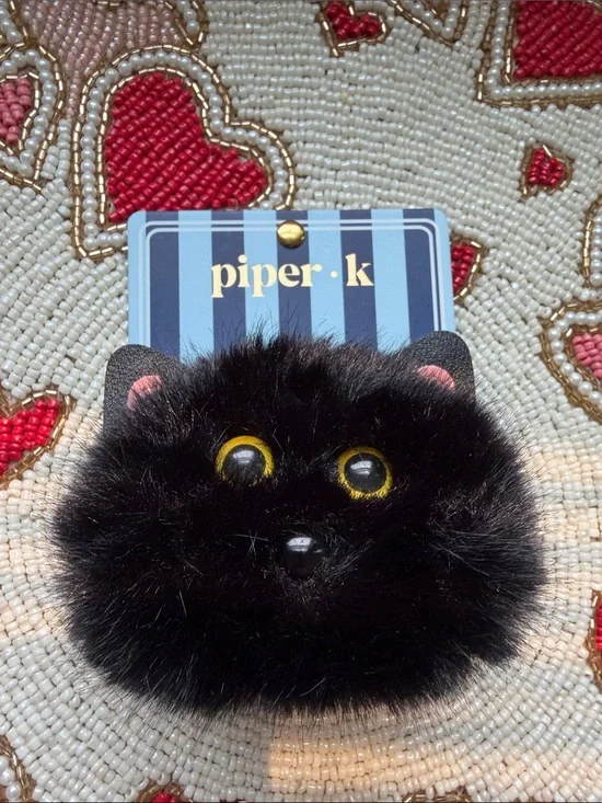 NWT-Piper·k Black Furry Cat Pom Hair Clip.  So cute for Halloween season.
