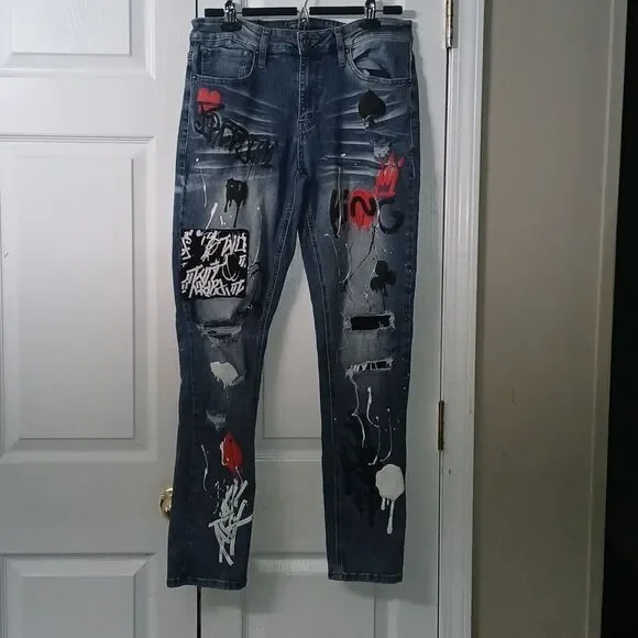 Rue21 Men's Graphic  Skinny Supreme Flex Black Jeans 32/32