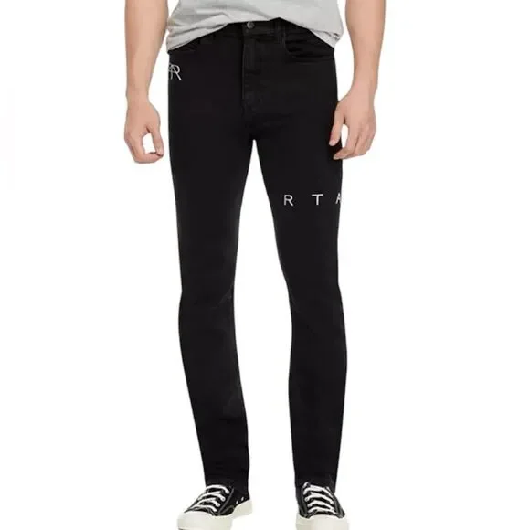 RTA Men Slim Fit Logo Jeans In Black Stone Size 30