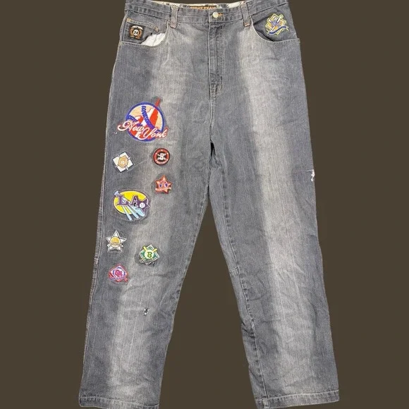 Raw Blue First Team Baggy Jeans 38x34 Blue Vintage Y2K Hip Hop Denim‎