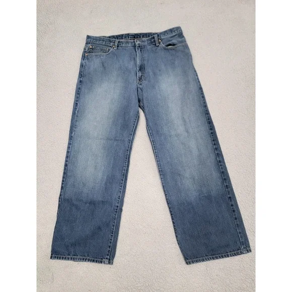 Polo Jeans Co Ralph Lauren Jeans Mens 38x32 (Fits 37x31) Baggy Blue Distress Y2K