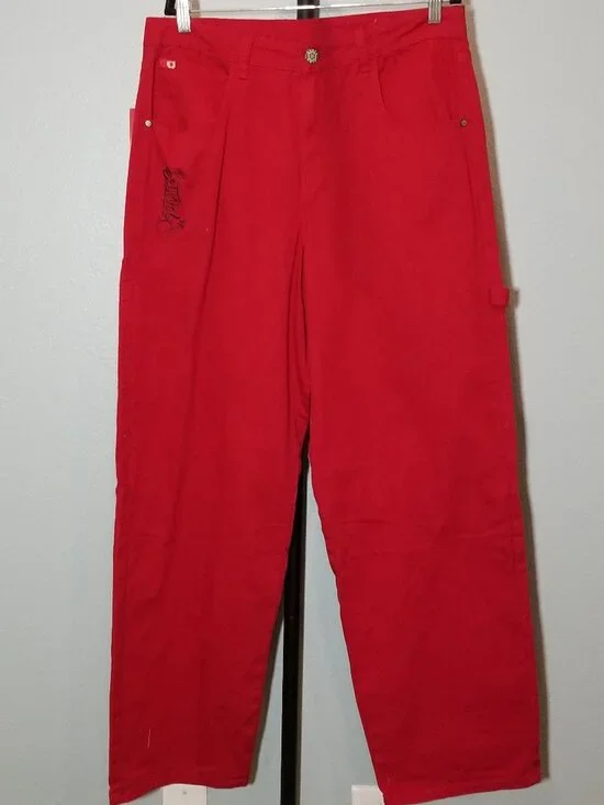Southpole Mens Medium Red Baggy Wide Leg Carpenter Jeans Embroidered Y2K NWT