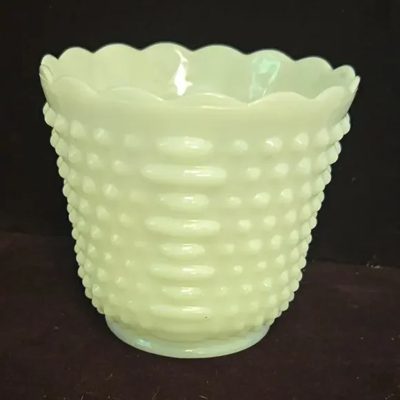 VTG Fire-King White Milk Glass Hobnail Bars Planter Vase Bowl Scalloped Rim
