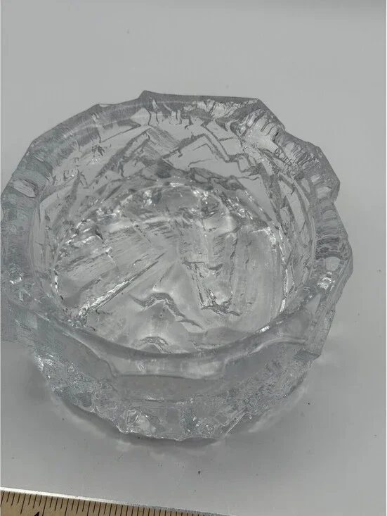 Daum France Signed Crystal Ice Glass Trinket Bowl Catchall Art Glass Vintage