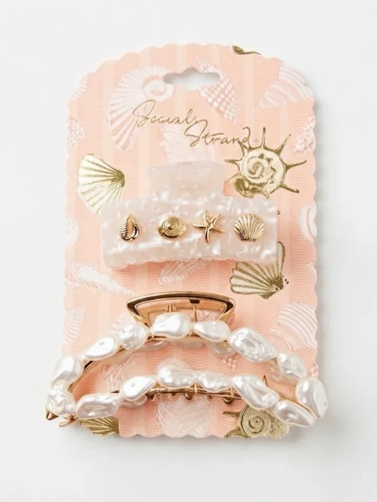 NWT ⚜️🐚⚜️ Social Strand Nautical Pearls Hair Claw Clips Set of 2