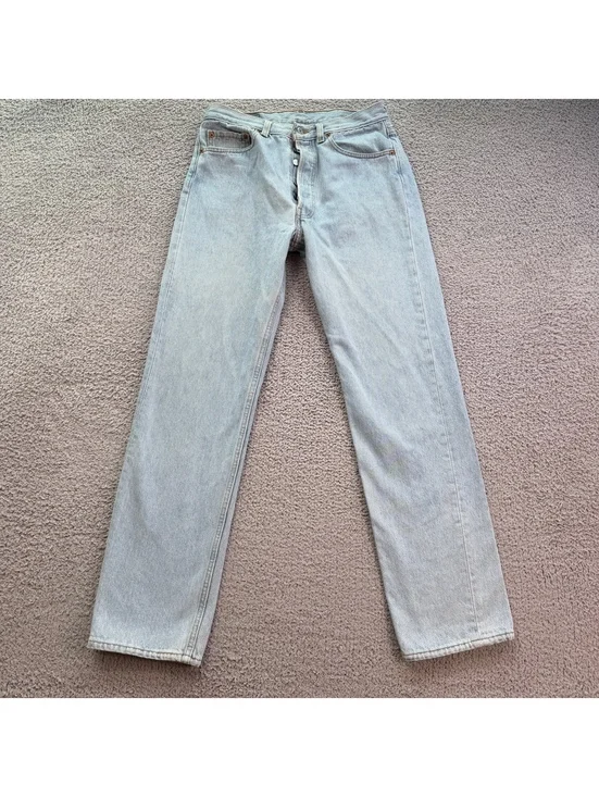 Vintage 90s Levis 501 Button Fly Light Wash Straight Leg Jeans 33x32 Made in USA