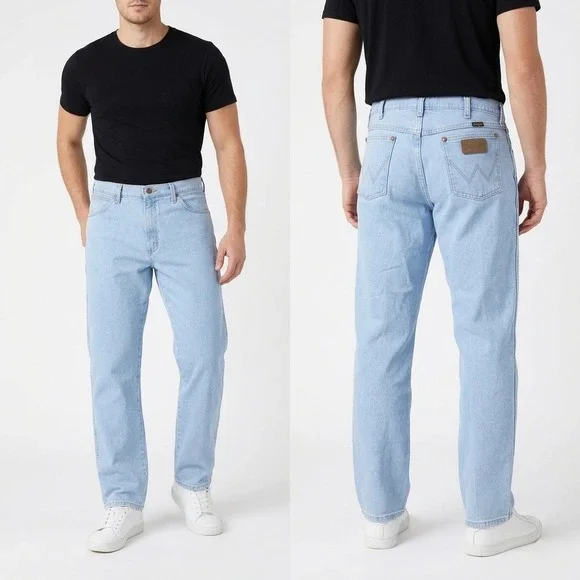 Wrangler‎ Mens Regular Fit Straight Leg Jeans Light Wash Blue 35x32 1013MAFGH