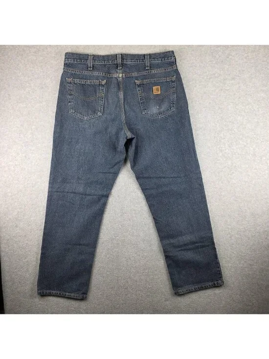 Carhartt Jeans Mens 36x32 Relaxed Straight Blue Denim Logo Patch Medium Wash