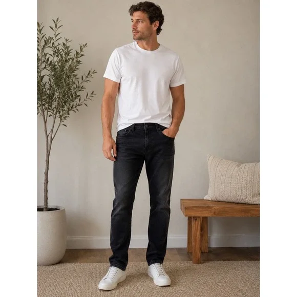 Steve's Jeans Mens Black Stretch Straight Leg Denim Jeans 34x30