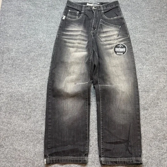 Vintage Southpole Jeans Mens 30x31 Black Baggy Y2K‎ Patch Hip Hop Denim