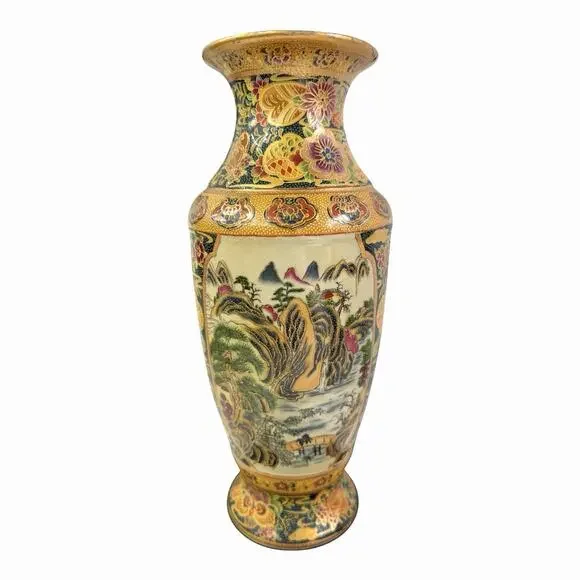 Vintage Royal Satsuma Japanese Moriage Vase 11 3/4