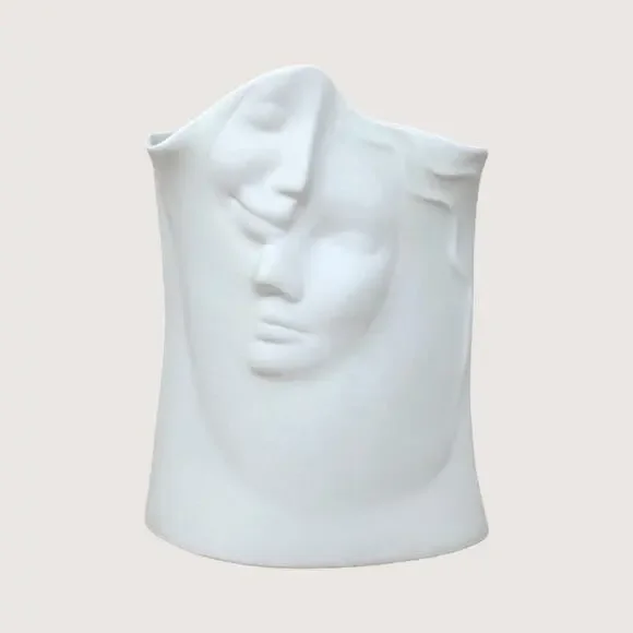 2005 Blue Sky Porcelain Face White Vase Signed Lund