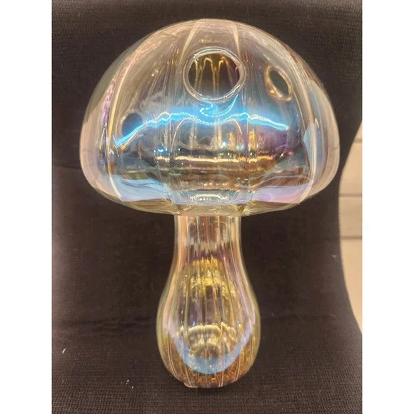 Clear Glass Mushroom Plant Propagation‎ Flower Bud Vase Ribbed Iridescent