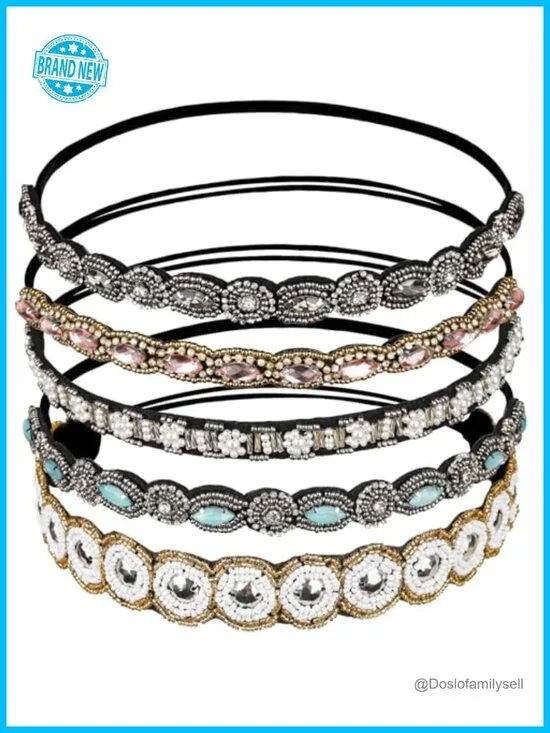 5 Rhinestone Beaded Headbands Faux Leather Hair Accessories for Women