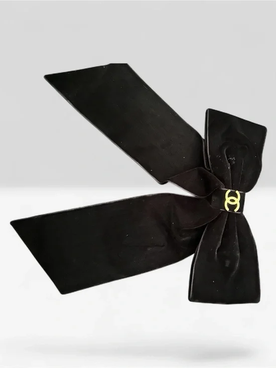 Chic Black Bow Hair Scarf clip with Gold Accent/generic fashion Accessories