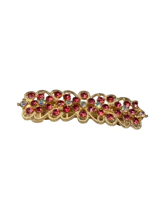 Gold-Tone Pink Crystal Barrette Hair Clip FINAL PRICE DROP