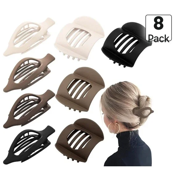 8 Pcs French Flat Hair Clips for Women, 2 Styles Large Matte (Neutral Color)