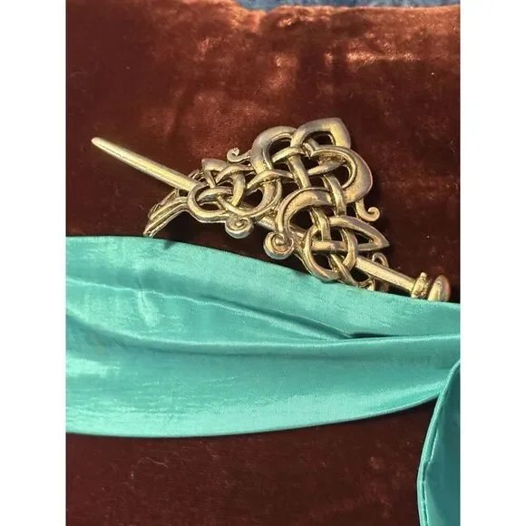 Silver Toned Celtic‎ Knot Metal Viking Filigree Hair Slide Stick Clip Barrette