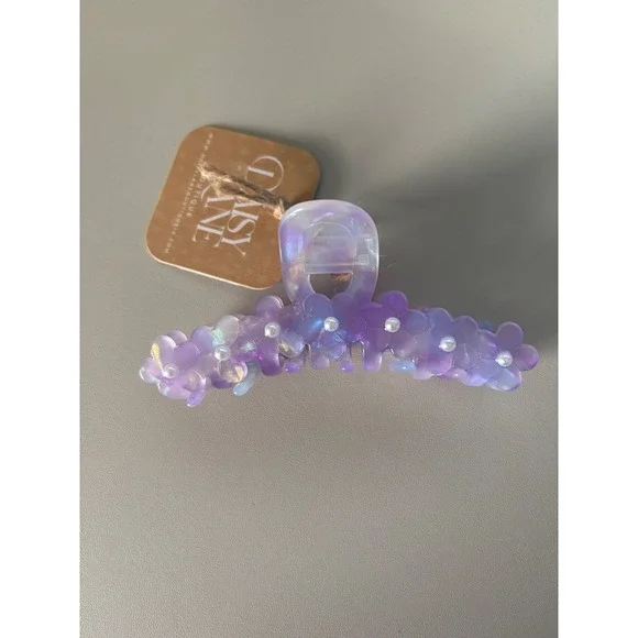 Daisy Lane Purple Iridescent Floral Hair Claw Clip with‎ Faux Pearls NWT