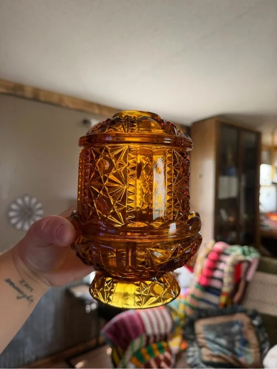 Vintage Amber Glass Fairy Lamp