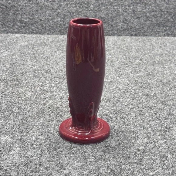 Vintage Fiesta Cinnabar Bud Vase Homer Laughlin Retired Maroon Burgundy Pottery