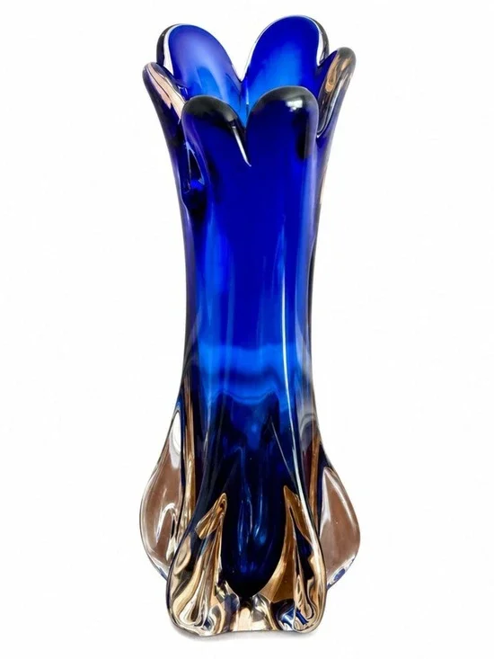 Vintage Five Finger Blue Swung Vase --Mid Century