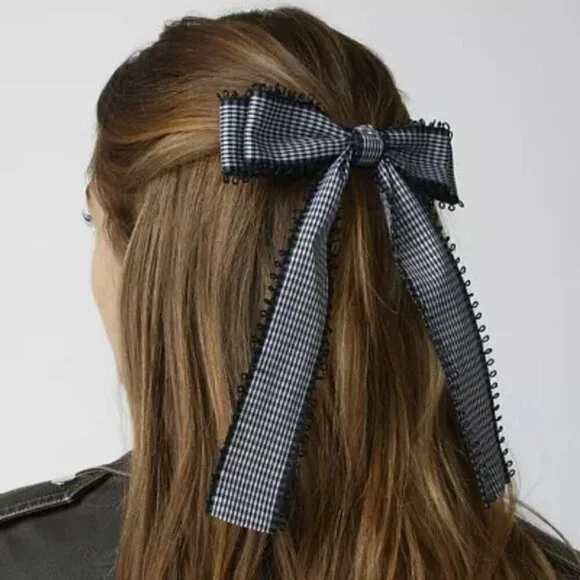 NWT Urban Outfitters Oversized Gingham Black Hair Bow Barrette