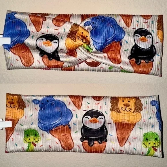 Animal Ice Cream penguin twist front headband new