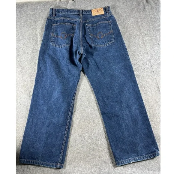 Vintage Y2K Rocawear Baggy Relaxed Jeans Mens 36x32 Dark Wash Blue Denim J-9969