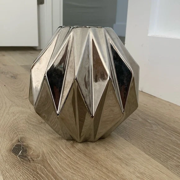 CB2 Faceted Metallic Geometric Obon Vase - Silver