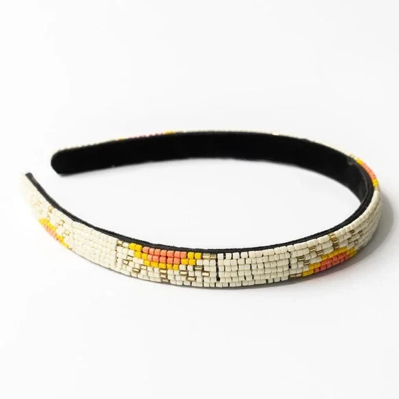 INK+ALLOY Sadie Beaded Headband Ivory Yellow Orange‎ Geometric LXHA0105IV NEW