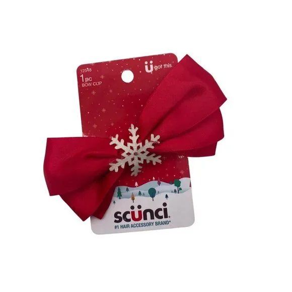 Scunci‎ Winter Snowflake Hair Clip Red & White Bow Tie Christmas Xmas 12548