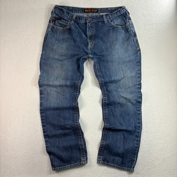 Ariat M5 Slim Straight FR Jeans Men 42x34 Blue Faded Denim Work Flame Resistant