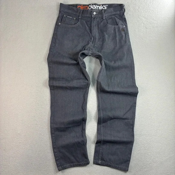 Y2K Akademiks Baggy Jeans Mens 34x32 Gray Loose Relaxed Faded Embroidered Skater