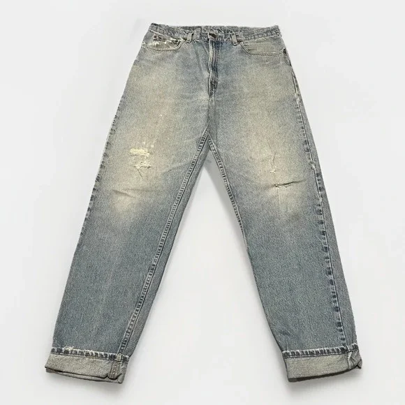 VTG Levis 550 Men Blue Light Wash Destressed Relaxed Fit Tapered Leg Jeans 38x34